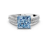 White gold Fancy Blue Princess Cut Cut Pave Split Shank Engagement Ring with Four-Prong Setting_12