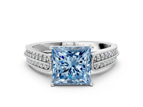 White gold Fancy Blue Princess Cut Cut Pave Split Shank Engagement Ring with Four-Prong Setting_12