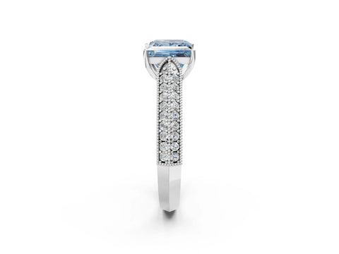 White gold Fancy Blue Princess Cut Cut Pave Split Shank Engagement Ring with Four-Prong Setting_14