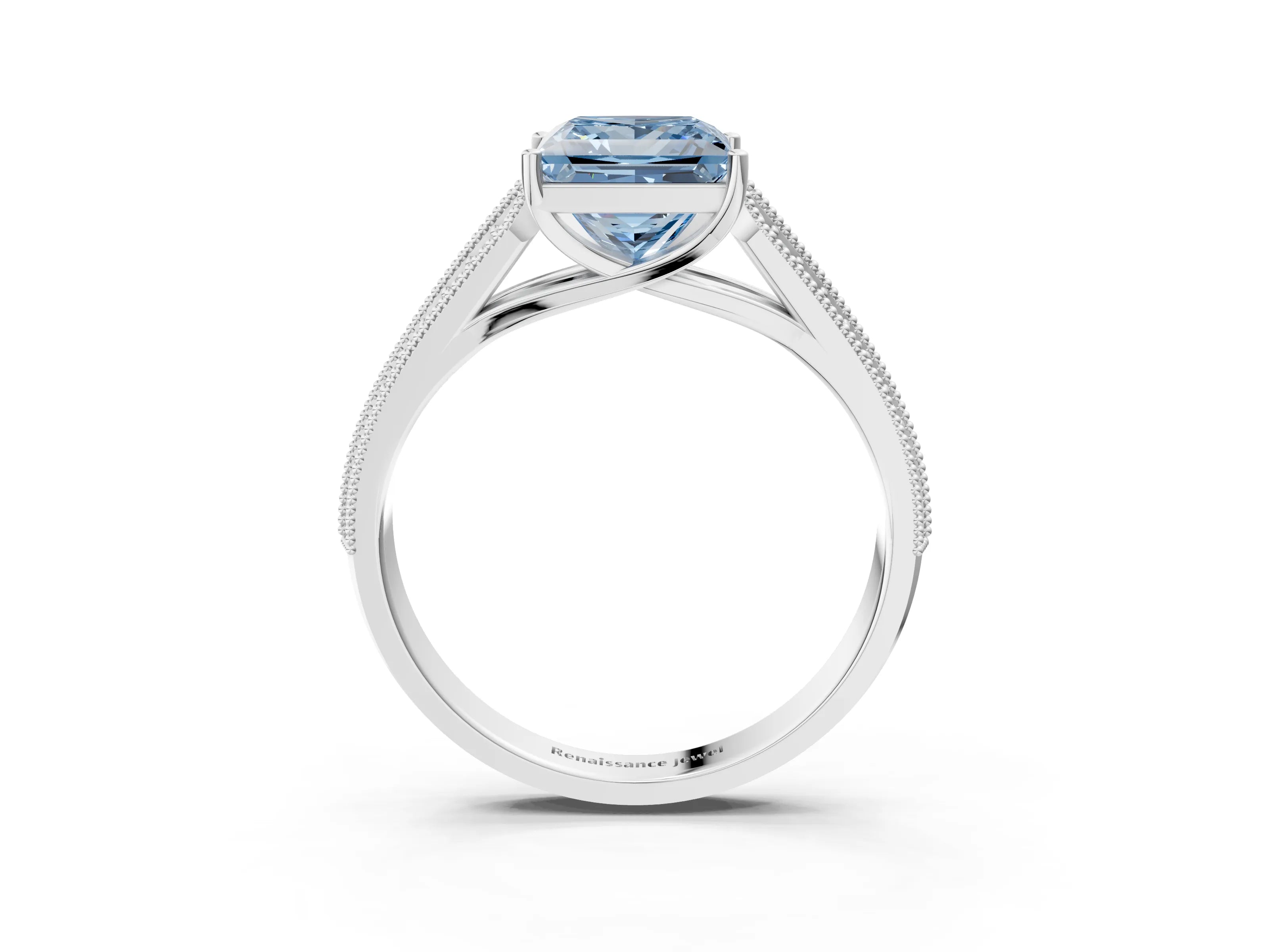 White gold Fancy Blue Princess Cut Cut Pave Split Shank Engagement Ring with Four-Prong Setting_15
