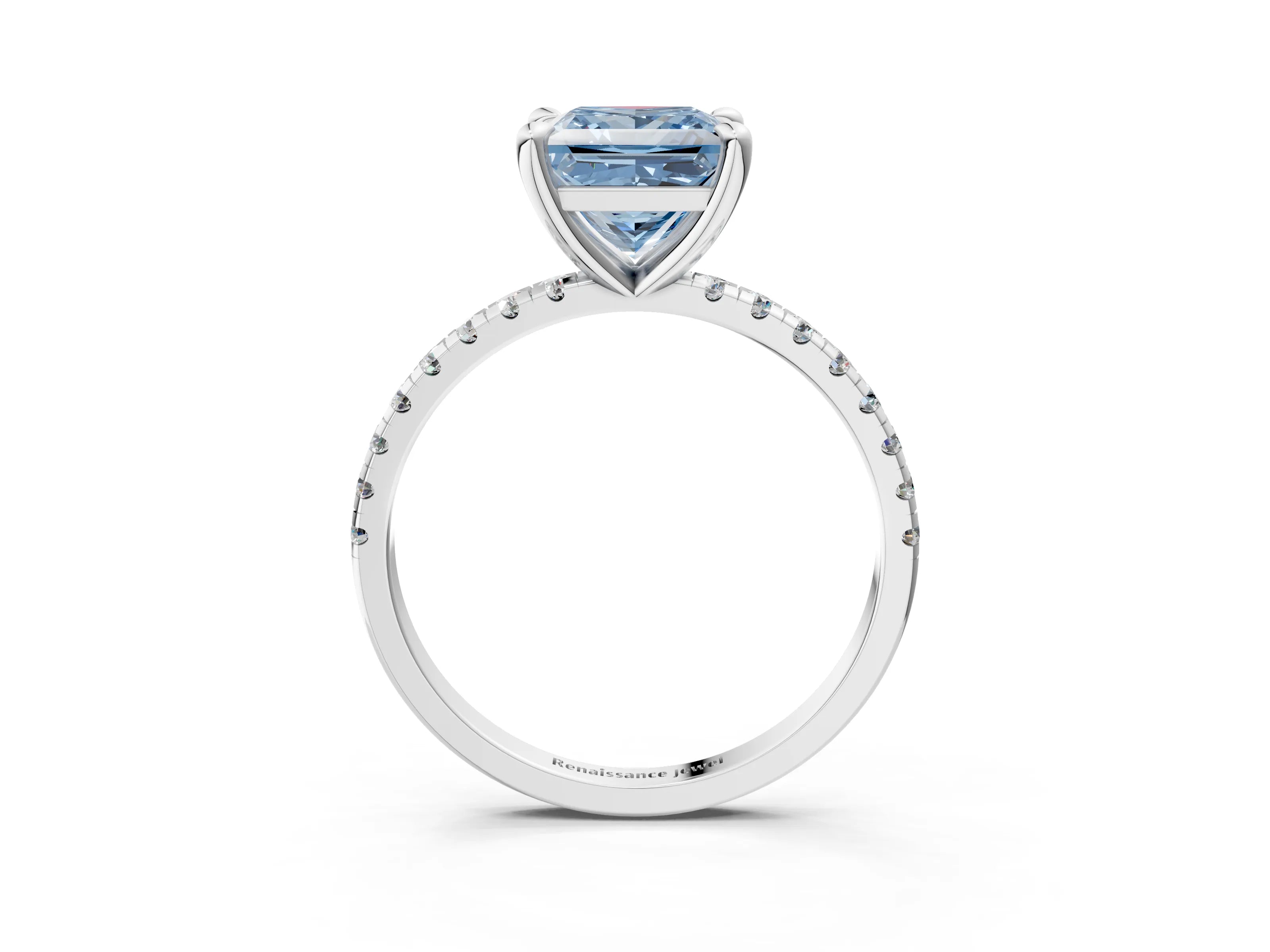 White gold Fancy Blue Princess Cut Diamond Brilliant Solitaire Ring with Pavé Band and Four-Prong Setting_3
