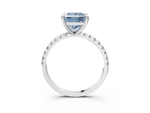 White gold Fancy Blue Princess Cut Diamond Brilliant Solitaire Ring with Pavé Band and Four-Prong Setting_3