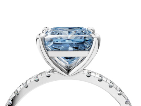 White gold Fancy Blue Princess Cut Diamond Brilliant Solitaire Ring with Pavé Band and Four-Prong Setting_4