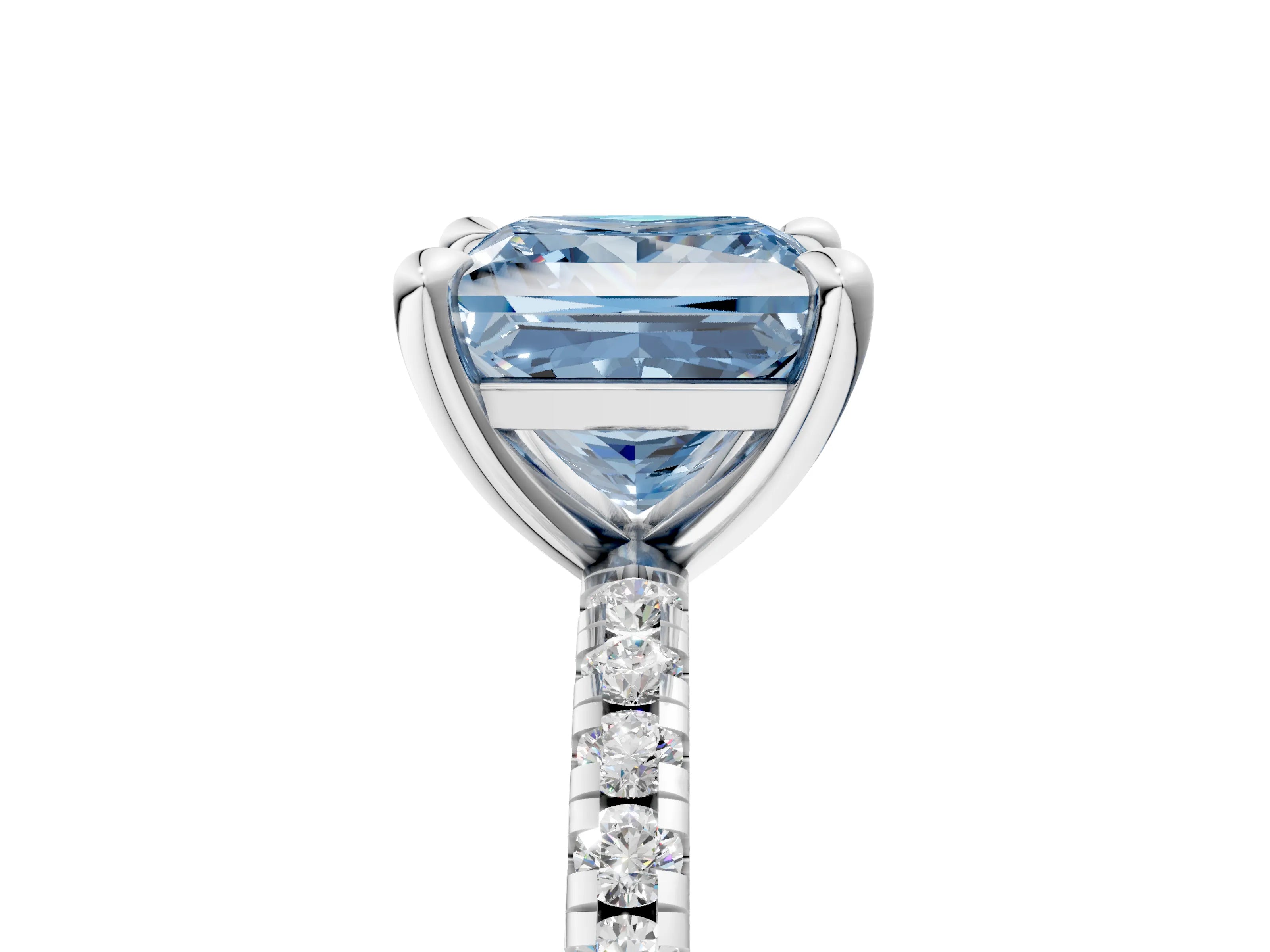 White gold Fancy Blue Princess Cut Diamond Brilliant Solitaire Ring with Pavé Band and Four-Prong Setting_5