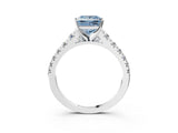 White gold Fancy Blue Princess Cut Diamond Cathedral Solitaire Ring with Round  Pavé Band_184