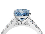 White gold Fancy Blue Princess Cut Diamond Cathedral Solitaire Ring with Round  Pavé Band_185