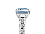White gold Fancy Blue Princess Cut Diamond Cathedral Solitaire Ring with Round  Pavé Band_186