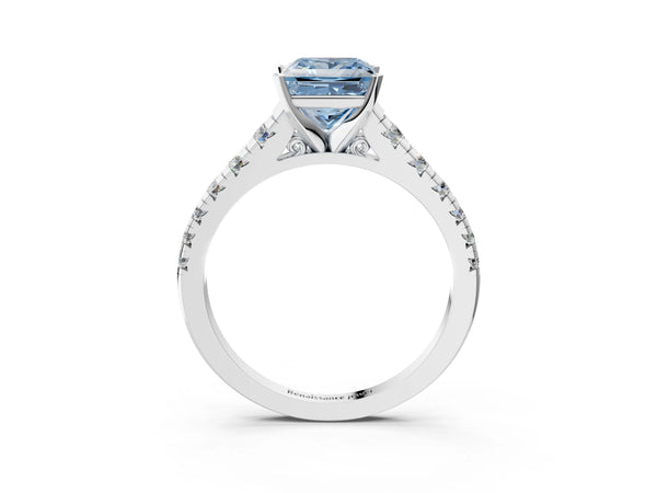 Platinum Princess Cut Graduated Cathedral Engagement Ring Setting for Fancy Blue Center