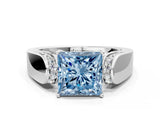 White gold Fancy Blue Princess Cut Diamond Channel Set Solitaire Ring with Four-Prong Setting_19