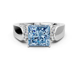 White gold Fancy Blue Princess Cut Diamond Channel Set Solitaire Ring with Four-Prong Setting_30