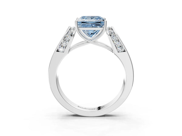 White Gold Princess Cut Channel Set Engagement Ring Setting for Fancy Blue Center with Wide Band