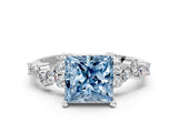 White gold Fancy Blue Princess Cut Diamond Cluster Pavé Band with Four-Prong Setting_12