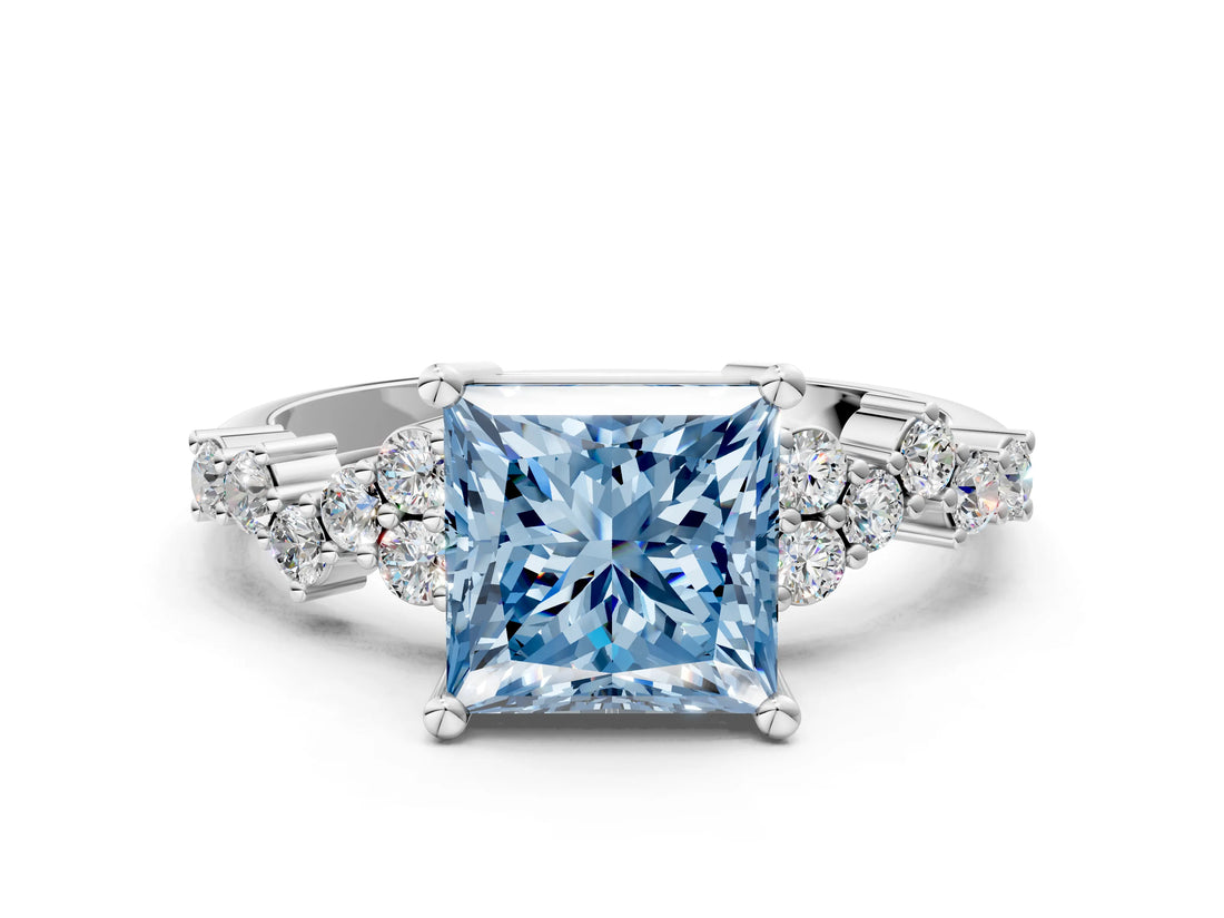 White gold Fancy Blue Princess Cut Diamond Cluster Pavé Band with Four-Prong Setting_27