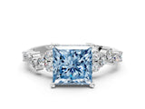 White gold Fancy Blue Princess Cut Diamond Cluster Pavé Band with Four-Prong Setting_27