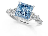 White gold Fancy Blue Princess Cut Diamond Cluster Pavé Band with Four-Prong Setting_28