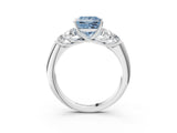 White gold Fancy Blue Princess  Cut Diamond Cluster Ring with Round Accent Stones and Prong Setting on a Classic Band_52