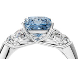 White gold Fancy Blue Princess  Cut Diamond Cluster Ring with Round Accent Stones and Prong Setting on a Classic Band_53