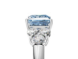 White gold Fancy Blue Princess  Cut Diamond Cluster Ring with Round Accent Stones and Prong Setting on a Classic Band_54