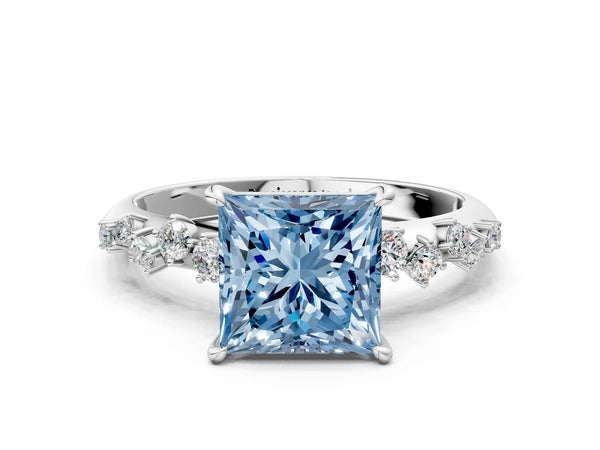 Platinum Princess Cut Graduated Cluster Engagement Ring Setting for Fancy Blue Center