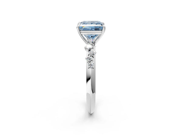 Platinum Princess Cut Graduated Cluster Engagement Ring Setting for Fancy Blue Center