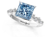 White gold Fancy Blue Princess Cut Diamond Cluster Side Stone Solitaire Ring with Prong Setting_79