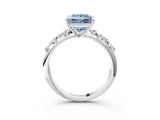 White gold Fancy Blue Princess Cut Diamond Cluster Side Stone Solitaire Ring with Prong Setting_80