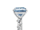 White gold Fancy Blue Princess Cut Diamond Cluster Side Stone Solitaire Ring with Prong Setting_83