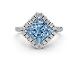 White gold Fancy Blue Princess Cut Diamond Cushion Halo Ring with Pavé Band_12