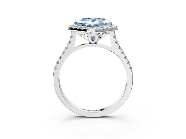 Platinum Fancy Blue Princess Cut Diamond Cushion Halo Ring with Pavé Band