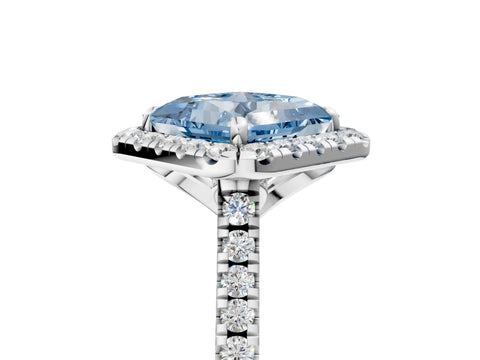 White gold Fancy Blue Princess Cut Diamond Cushion Halo Ring with Pavé Band_17