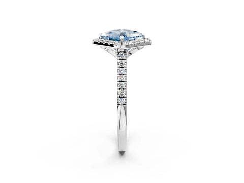 White gold Fancy Blue Princess Cut Diamond Cushion Halo Ring with Pavé Band_2