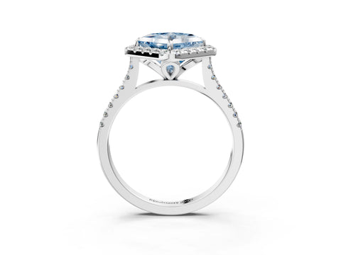 White gold Fancy Blue Princess Cut Diamond Cushion Halo Ring with Pavé Band_3
