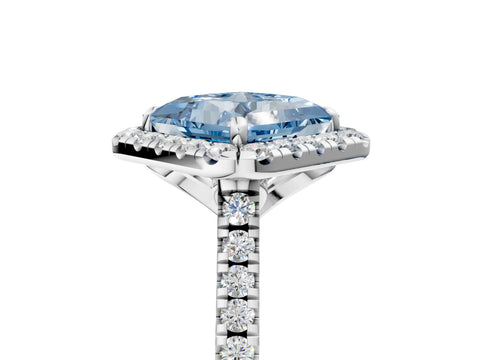 White gold Fancy Blue Princess Cut Diamond Cushion Halo Ring with Pavé Band_5