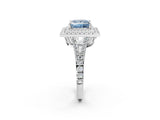 White gold Fancy Blue Princess Cut Diamond Double Halo Ring with Pavé Band and Prong Setting_115
