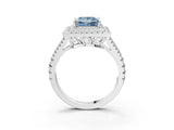 White gold Fancy Blue Princess Cut Diamond Double Halo Ring with Pavé Band and Prong Setting_116