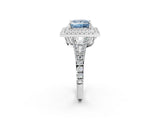 White gold Fancy Blue Princess Cut Diamond Double Halo Ring with Pavé Band and Prong Setting_127