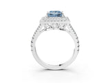 White gold Fancy Blue Princess Cut Diamond Double Halo Ring with Pavé Band and Prong Setting_129