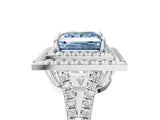 White gold Fancy Blue Princess Cut Diamond Double Halo Ring with Pavé Band and Prong Setting_130