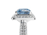 White gold Fancy Blue Princess Cut Diamond Double Halo Ring with Split Shank and Four-Prong Setting_5