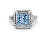 White gold Fancy Blue Princess Cut Diamond Double Halo Ring with Split Shank and Prong Setting_27