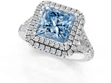 White gold Fancy Blue Princess Cut Diamond Double Halo Ring with Split Shank and Prong Setting_28