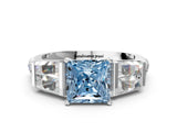 White gold Fancy Blue Princess Cut Diamond Engagement Ring with Baguette Side Stones and Channel Set Band_31