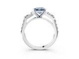 White gold Fancy Blue Princess Cut Diamond Engagement Ring with Baguette Side Stones and Channel Set Band_35