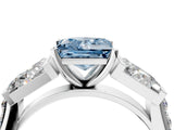 White gold Fancy Blue Princess Cut Diamond Engagement Ring with Baguette Side Stones and Channel Set Band_36