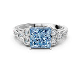 White gold Fancy Blue Princess  Cut Diamond Engagement Ring with Bezel Set Round Side Stones and Prong Setting_45
