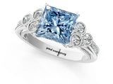 White gold Fancy Blue Princess  Cut Diamond Engagement Ring with Bezel Set Round Side Stones and Prong Setting_50