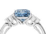 White gold Fancy Blue Princess  Cut Diamond Engagement Ring with Bezel Set Round Side Stones and Prong Setting_53