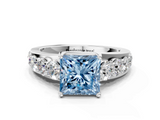 White gold Fancy Blue Princess  Cut Diamond Engagement Ring with Pavé Band and Four-Prong Setting_3