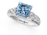 White gold Fancy Blue Princess  Cut Diamond Engagement Ring with Pavé Band and Four-Prong Setting_4