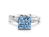 White gold Fancy Blue Princess Cut Diamond Engagement Ring with Side Stone Accents and Four-Prong Setting_24